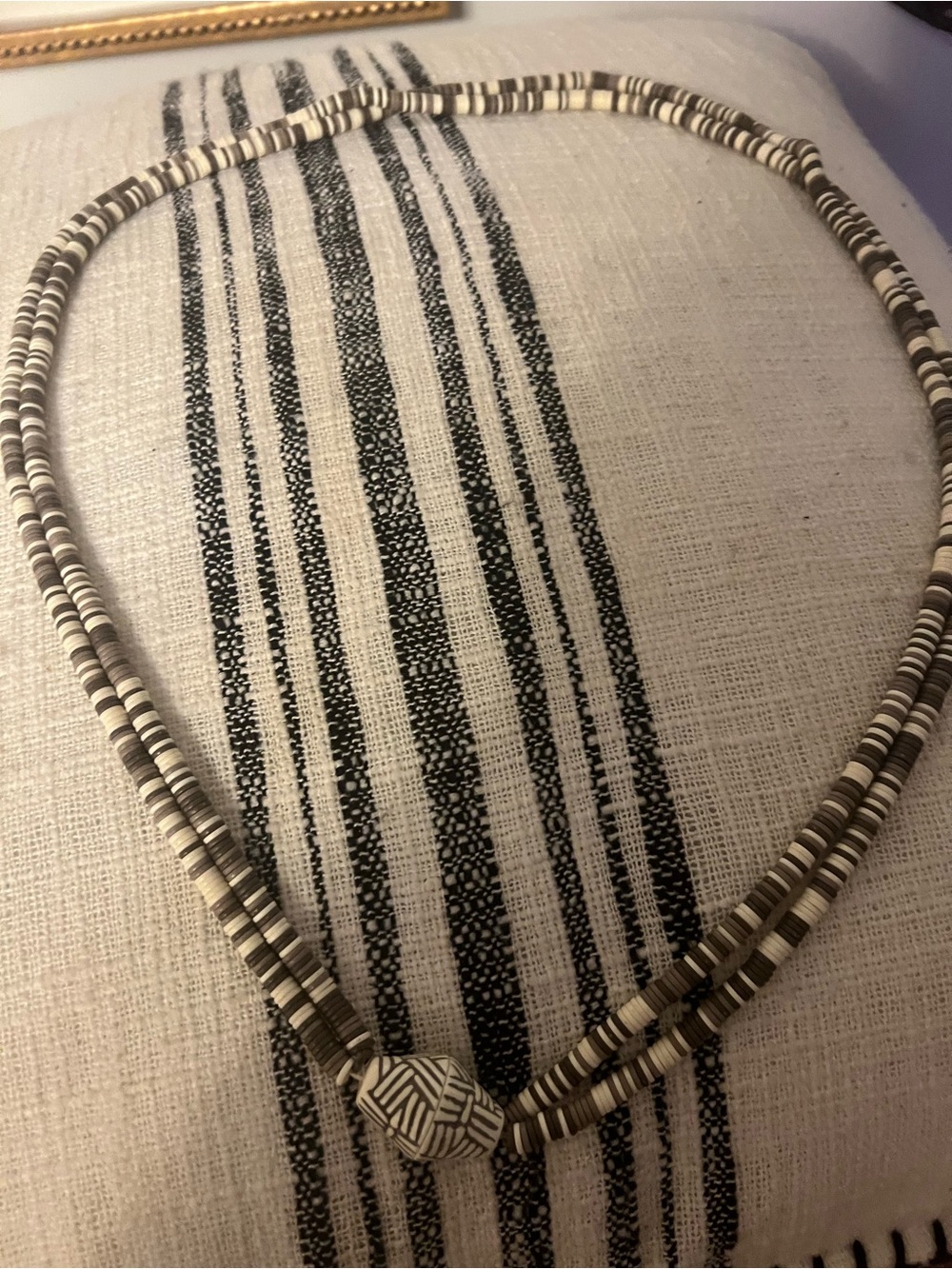 Neutral Bead Necklace with Patterned Center Bead